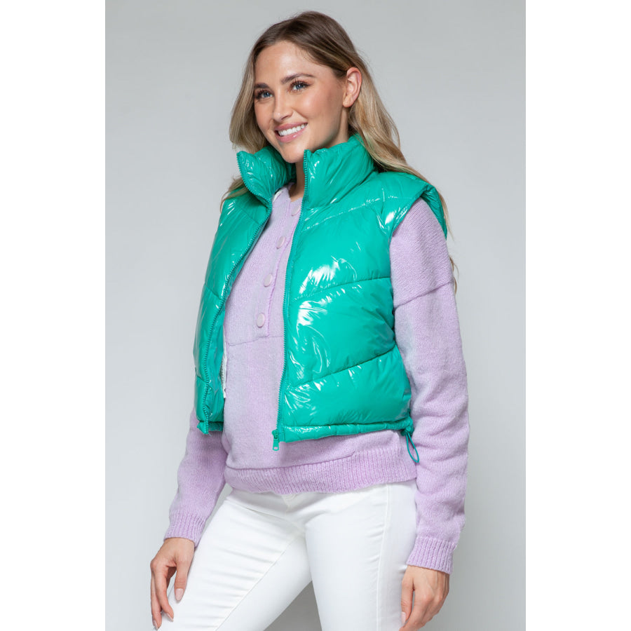 Snobbish Zip Up Turtleneck Shiny Quilted Vest Apparel and Accessories