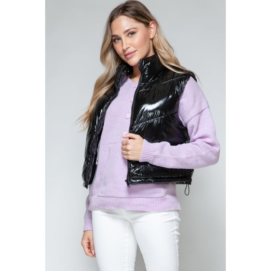 Snobbish Zip Up Turtleneck Shiny Quilted Vest Apparel and Accessories