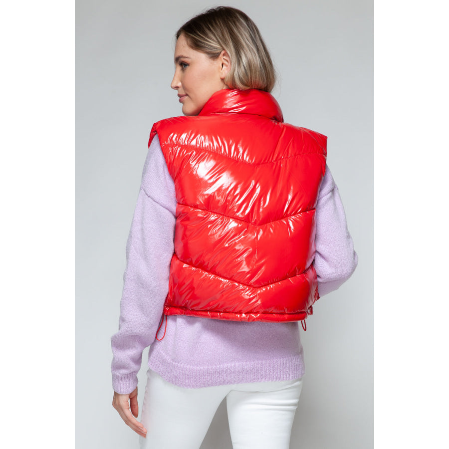 Snobbish Zip Up Turtleneck Shiny Quilted Vest Apparel and Accessories