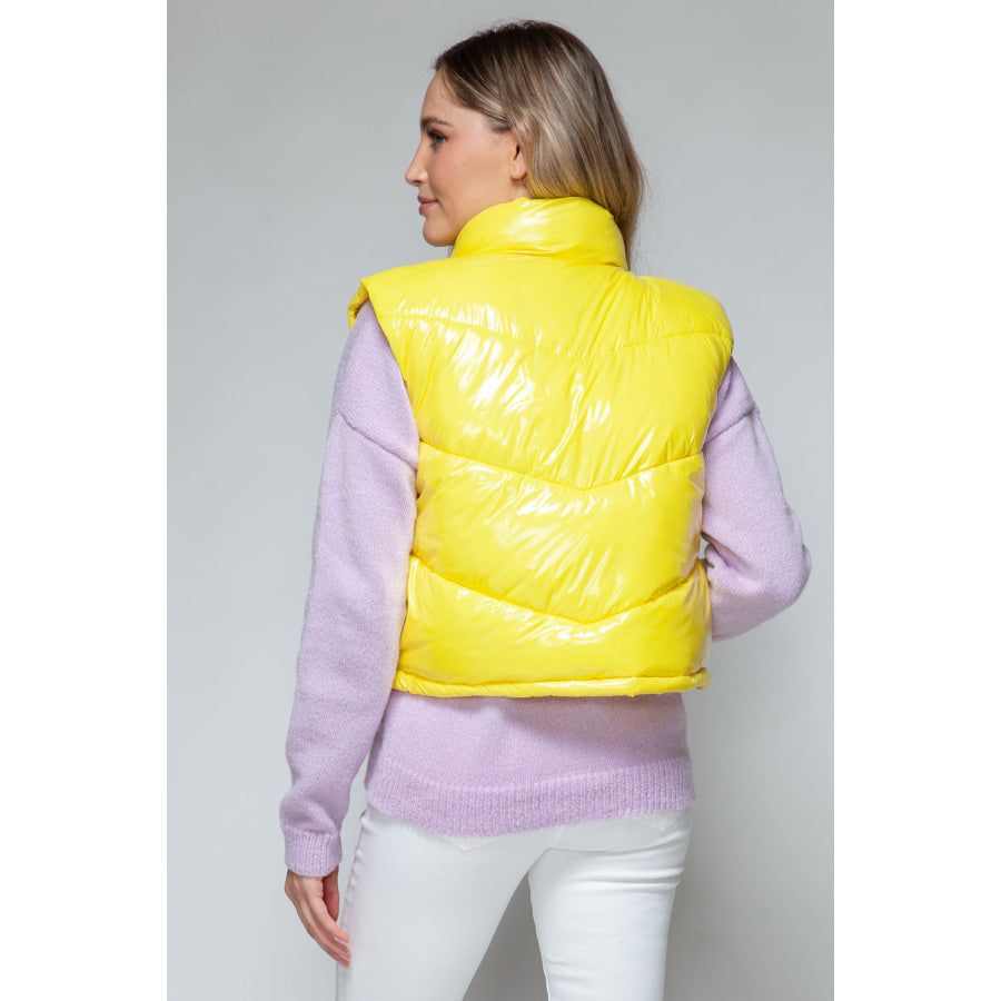 Snobbish Zip Up Turtleneck Shiny Quilted Vest Apparel and Accessories