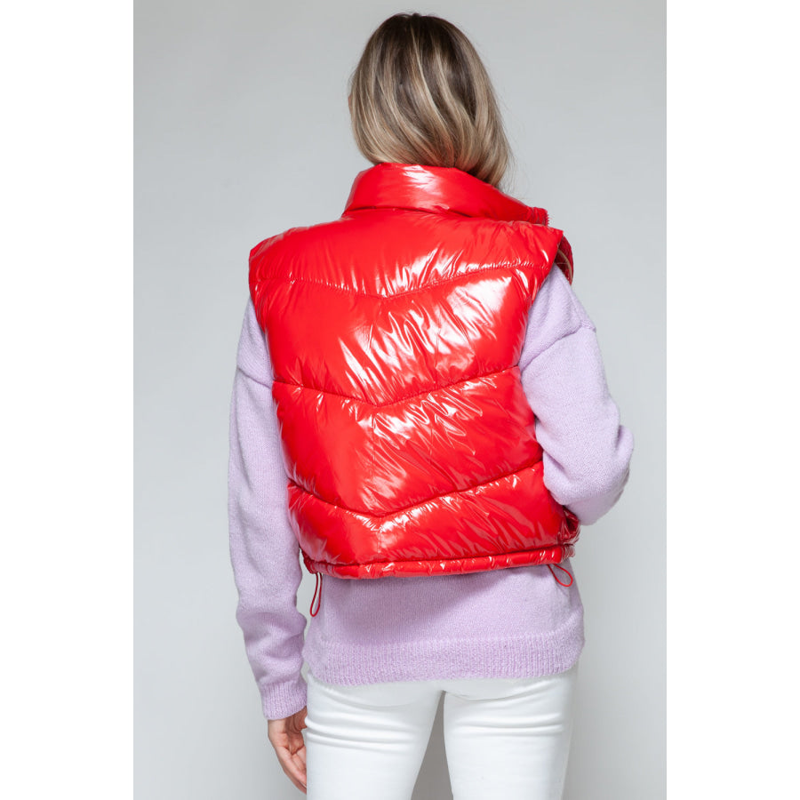 Snobbish Zip Up Turtleneck Shiny Quilted Vest Apparel and Accessories