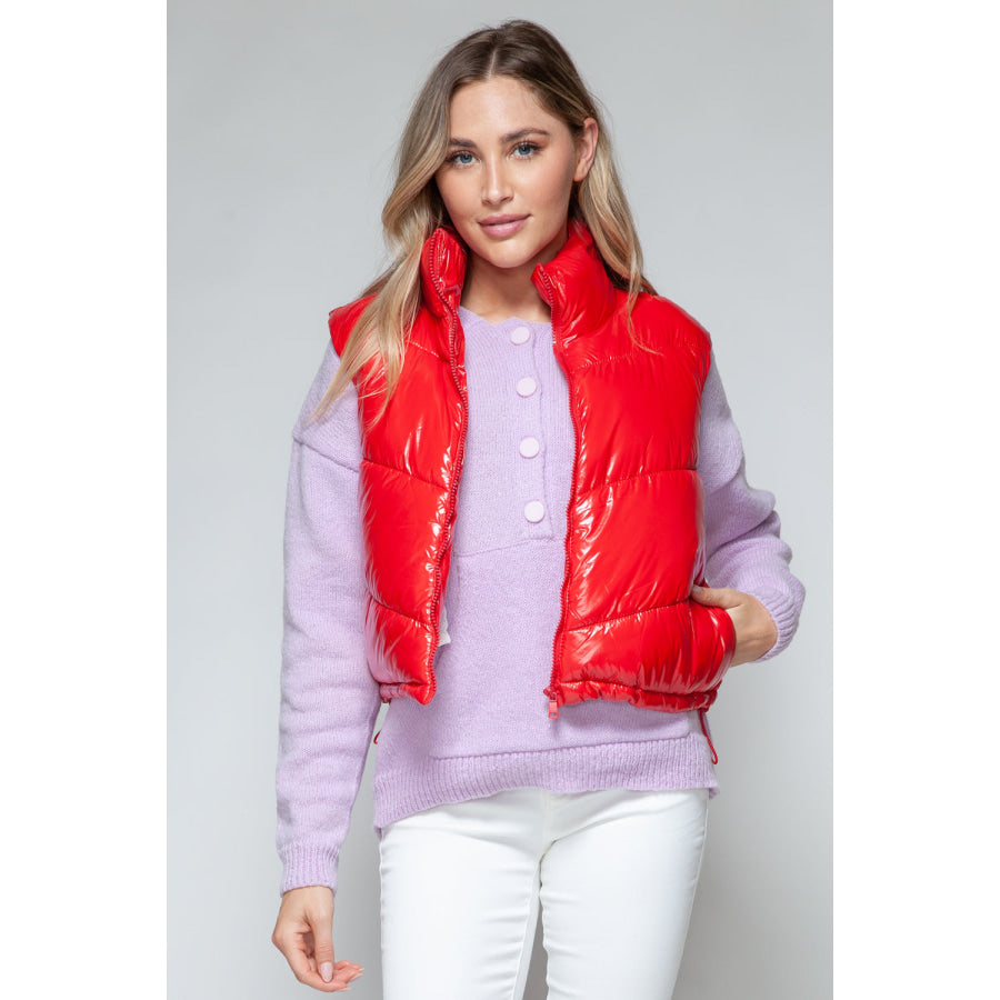 Snobbish Zip Up Turtleneck Shiny Quilted Vest Apparel and Accessories