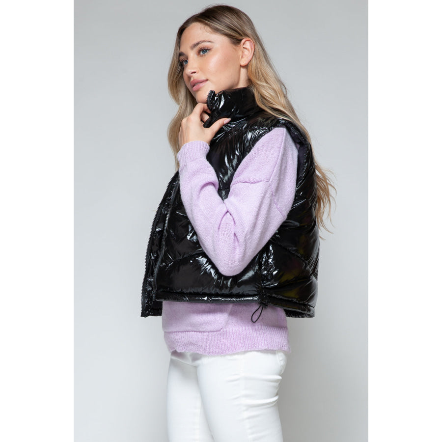 Snobbish Zip Up Turtleneck Shiny Quilted Vest Apparel and Accessories