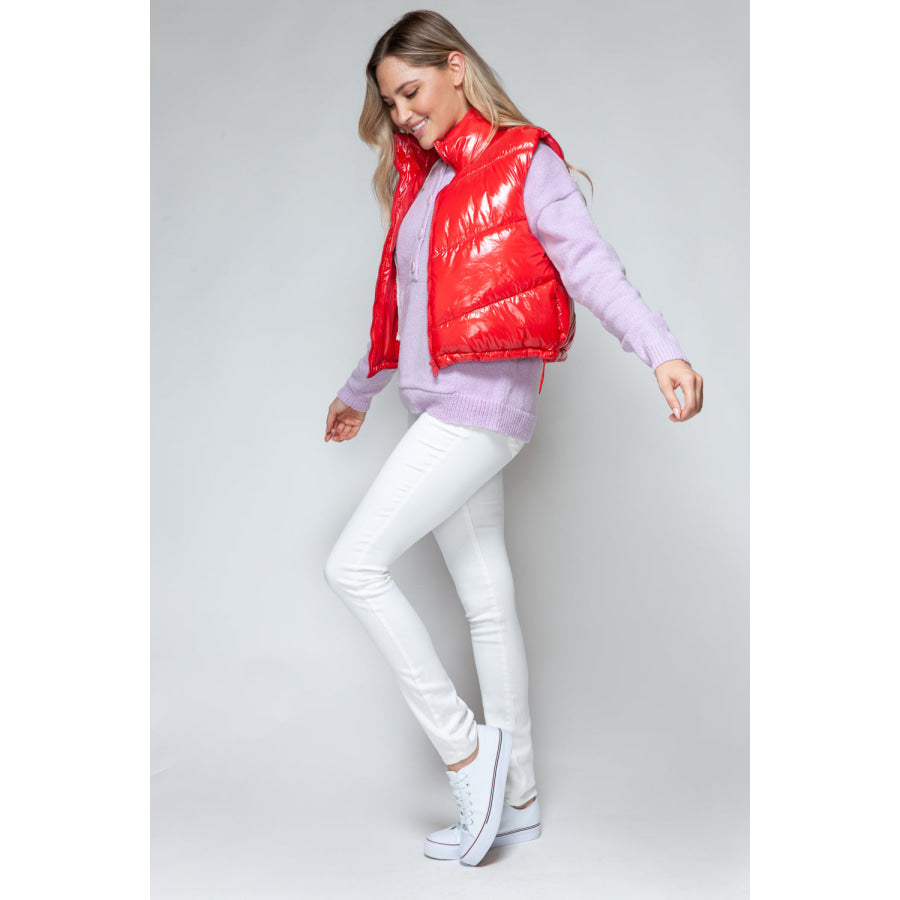 Snobbish Zip Up Turtleneck Shiny Quilted Vest Apparel and Accessories