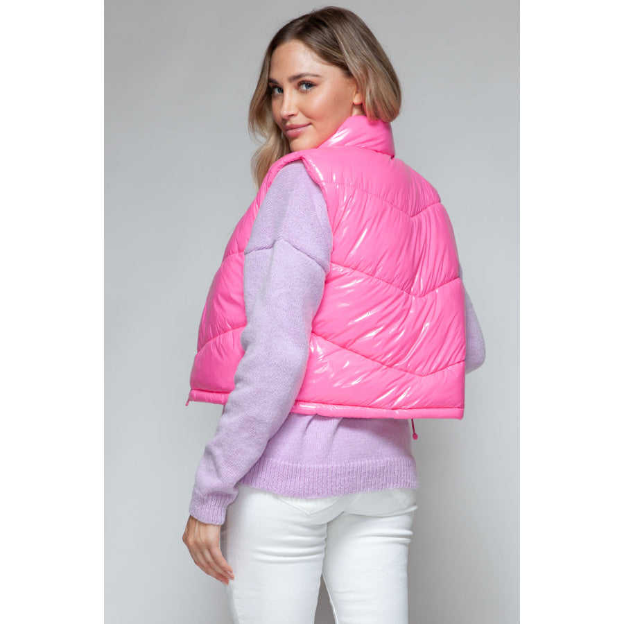 Snobbish Zip Up Turtleneck Shiny Quilted Vest Apparel and Accessories