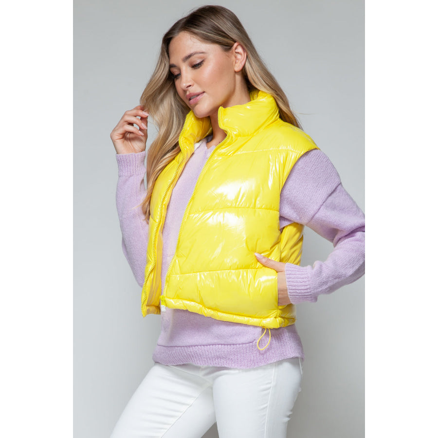 Snobbish Zip Up Turtleneck Shiny Quilted Vest Apparel and Accessories