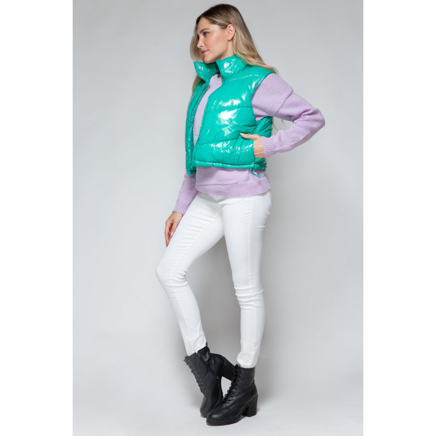 Snobbish Zip Up Turtleneck Shiny Quilted Vest Apparel and Accessories