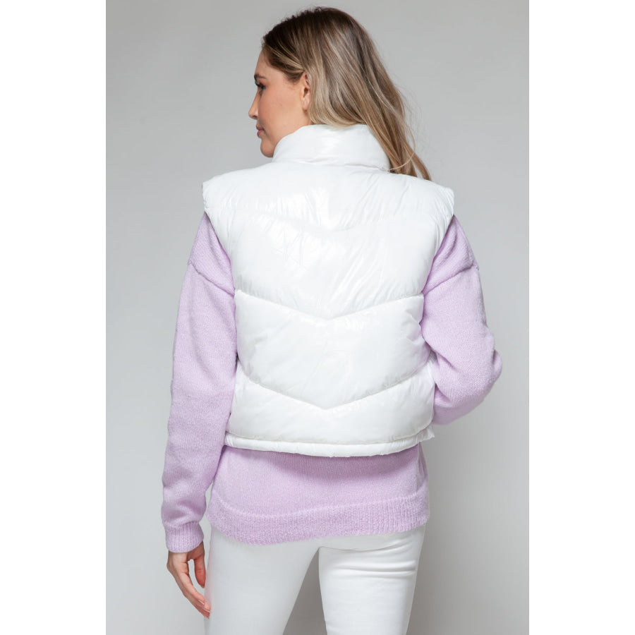 Snobbish Zip Up Turtleneck Shiny Quilted Vest Apparel and Accessories