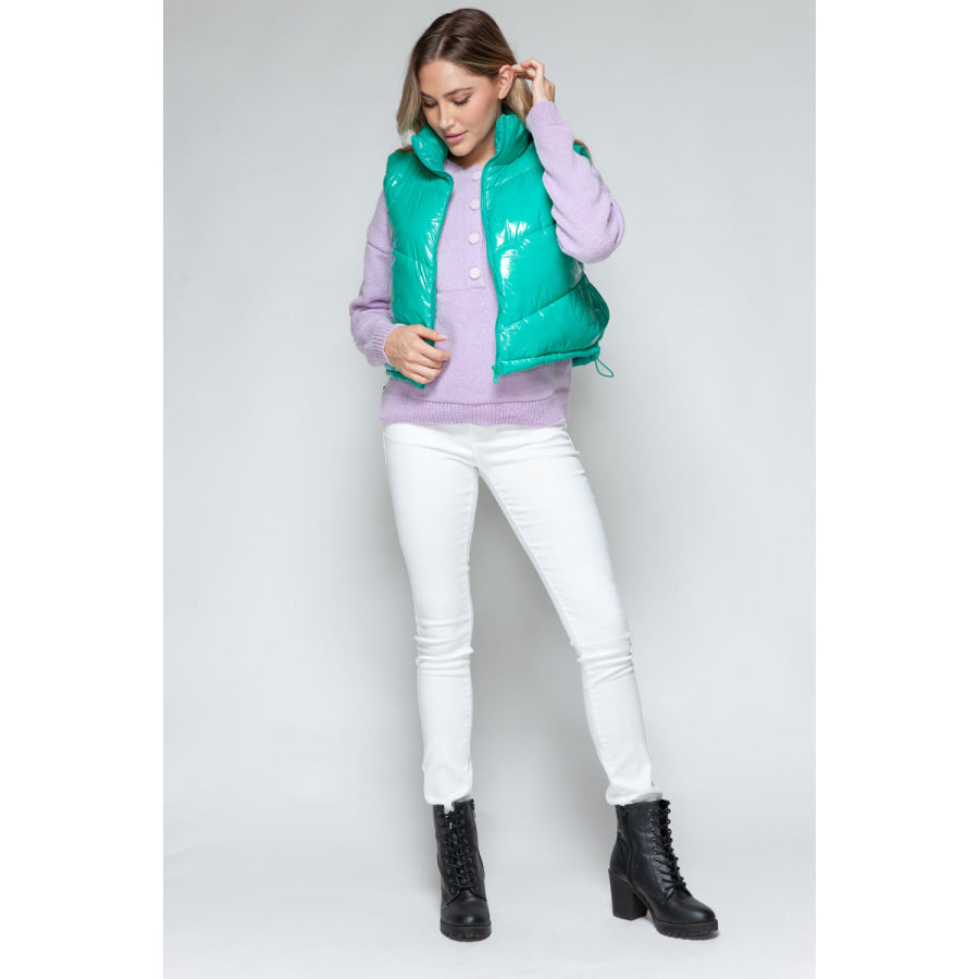 Snobbish Zip Up Turtleneck Shiny Quilted Vest Apparel and Accessories