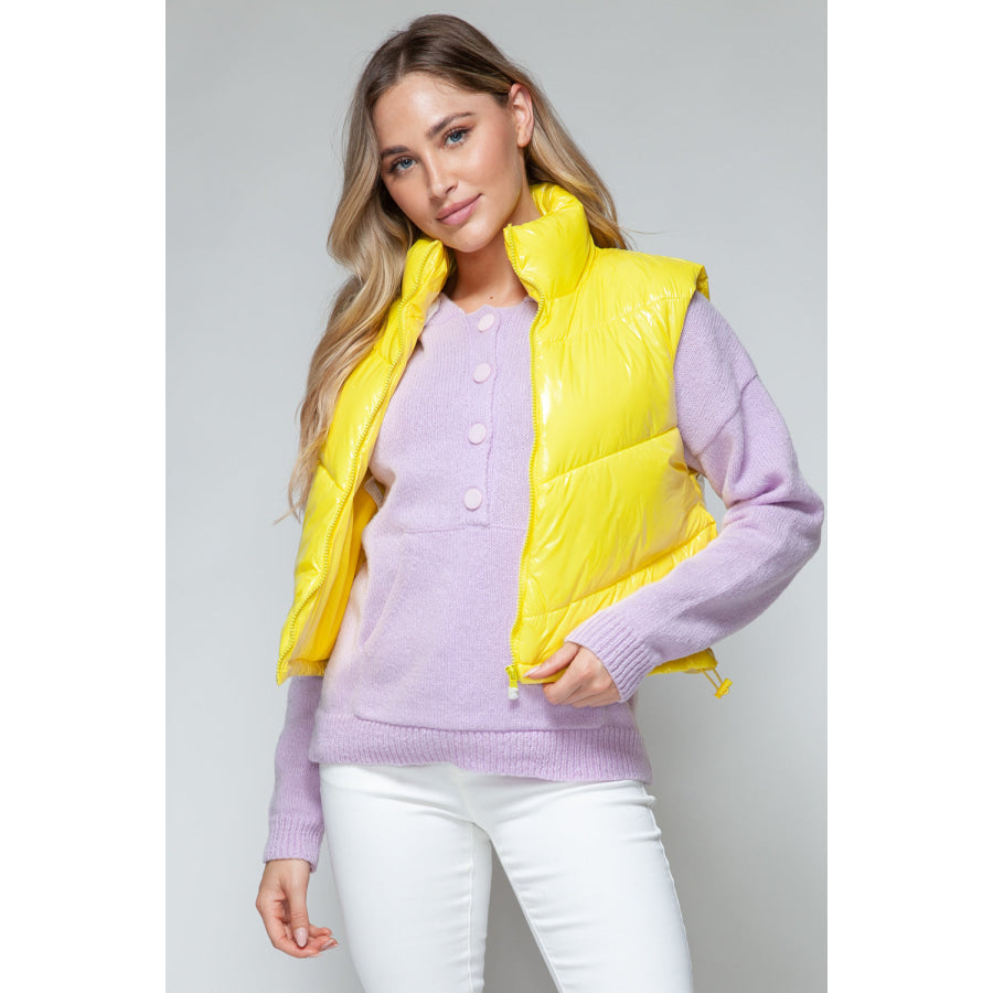 Snobbish Zip Up Turtleneck Shiny Quilted Vest Apparel and Accessories