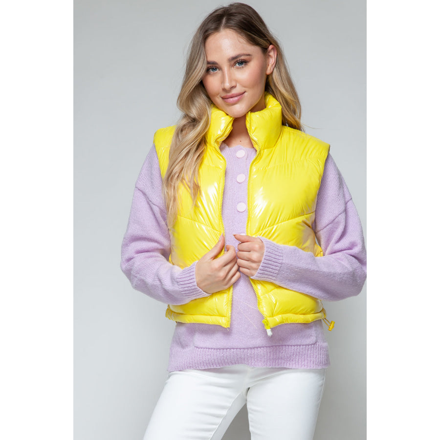 Snobbish Zip Up Turtleneck Shiny Quilted Vest Apparel and Accessories