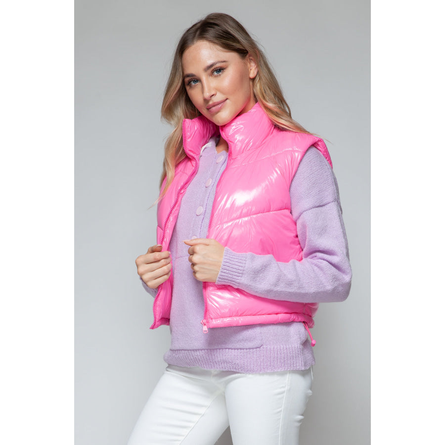 Snobbish Zip Up Turtleneck Shiny Quilted Vest Apparel and Accessories