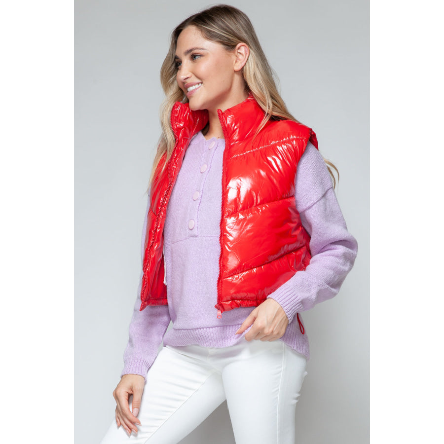 Snobbish Zip Up Turtleneck Shiny Quilted Vest Apparel and Accessories