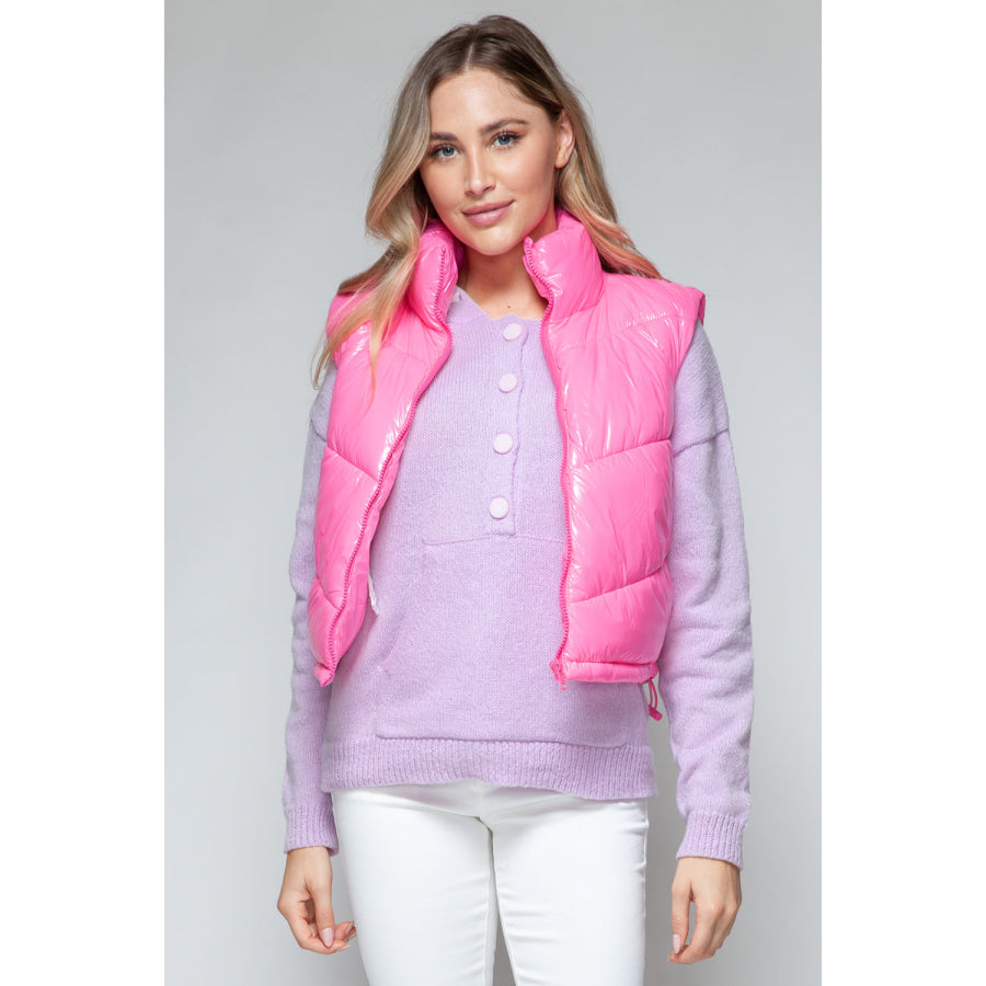 Snobbish Zip Up Turtleneck Shiny Quilted Vest Apparel and Accessories