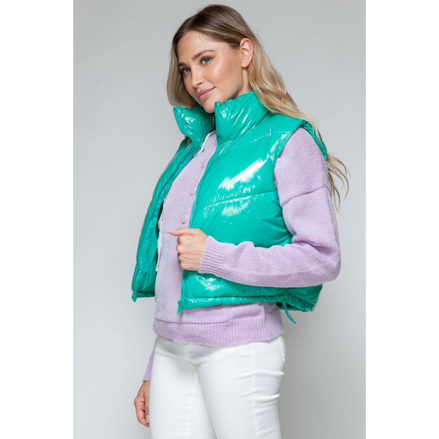 Snobbish Zip Up Turtleneck Shiny Quilted Vest Apparel and Accessories