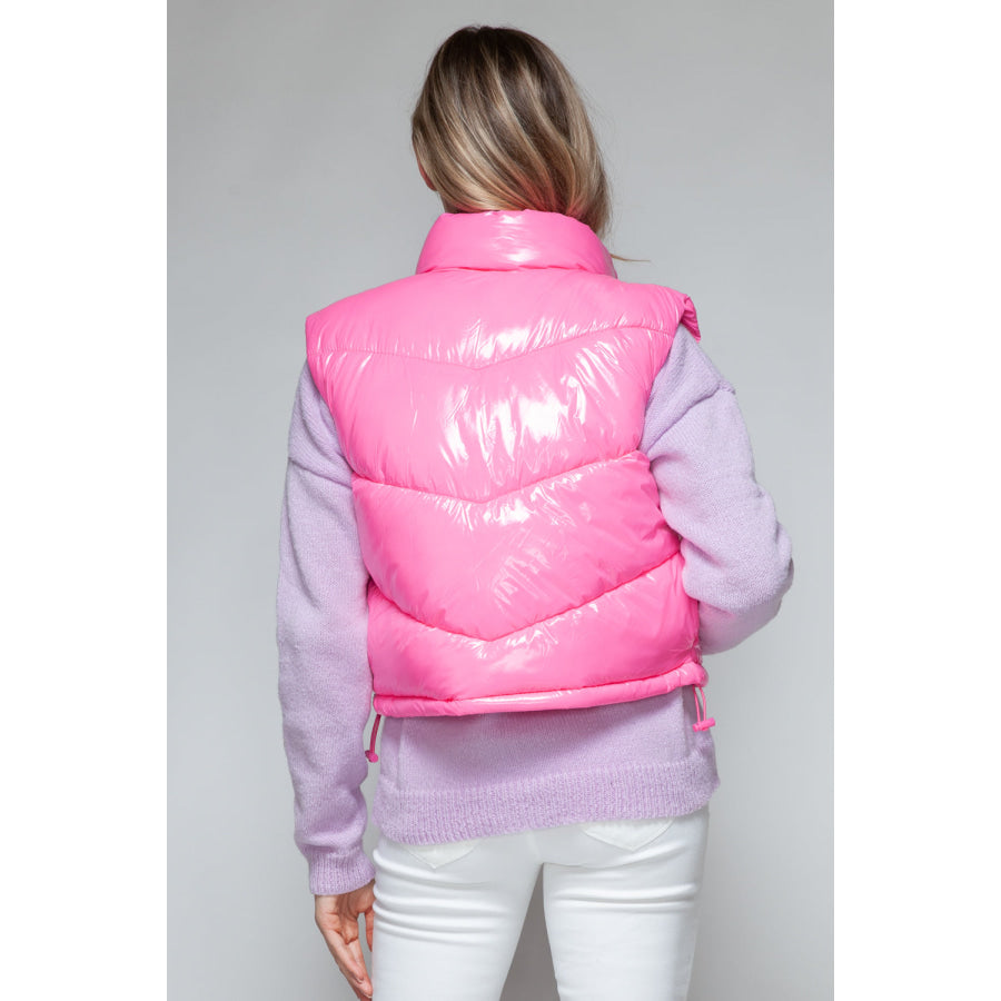 Snobbish Zip Up Turtleneck Shiny Quilted Vest Apparel and Accessories