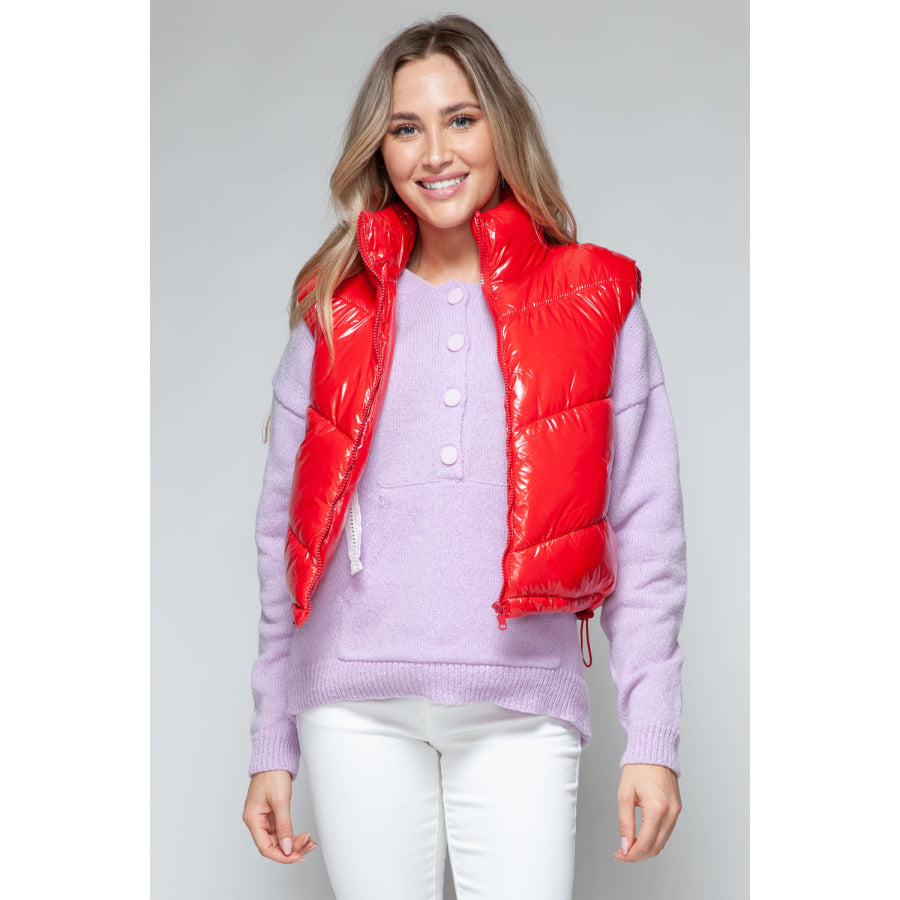 Snobbish Zip Up Turtleneck Shiny Quilted Vest Red / S Apparel and Accessories