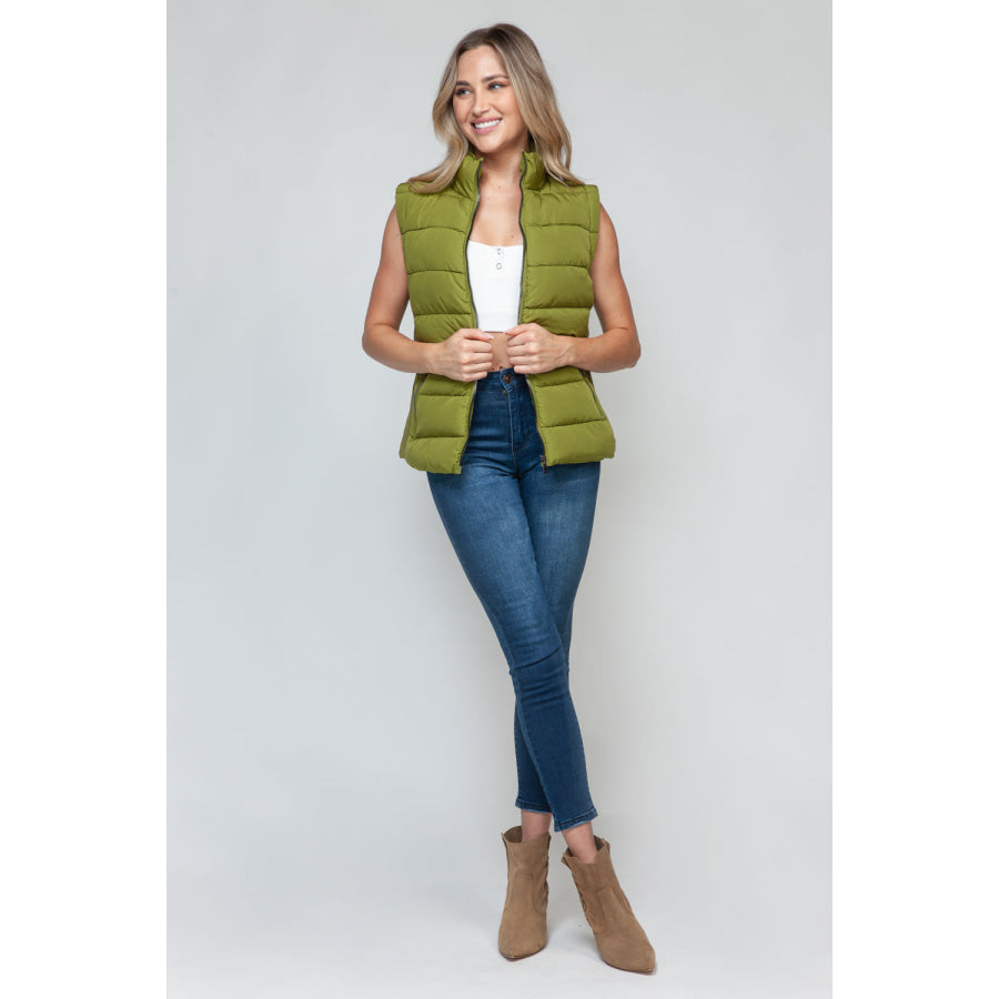 Snobbish Zip Up Turtleneck Vest with Pockets Apparel and Accessories