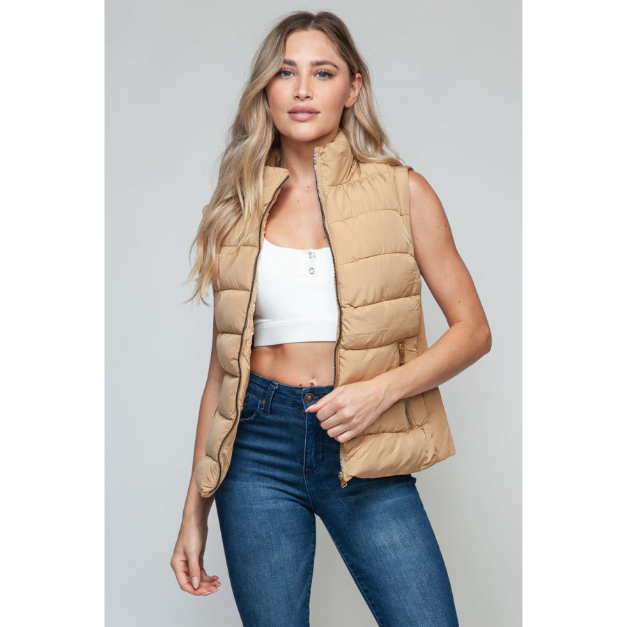 Snobbish Zip Up Turtleneck Vest with Pockets Iced Coffee / S Apparel and Accessories