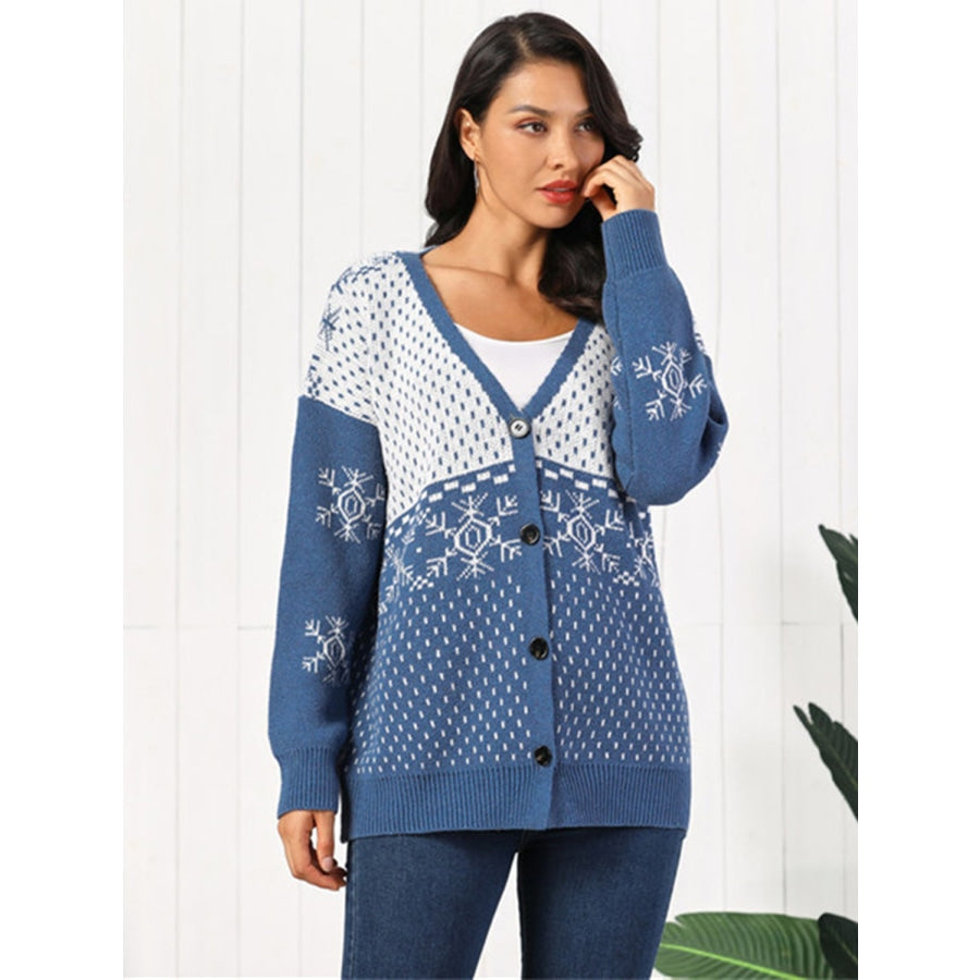 Snowflake Button Down Cardigan Dusty Blue / S