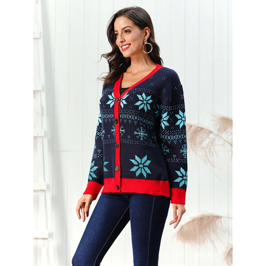 Snowflake Pattern Button Down Cardigan