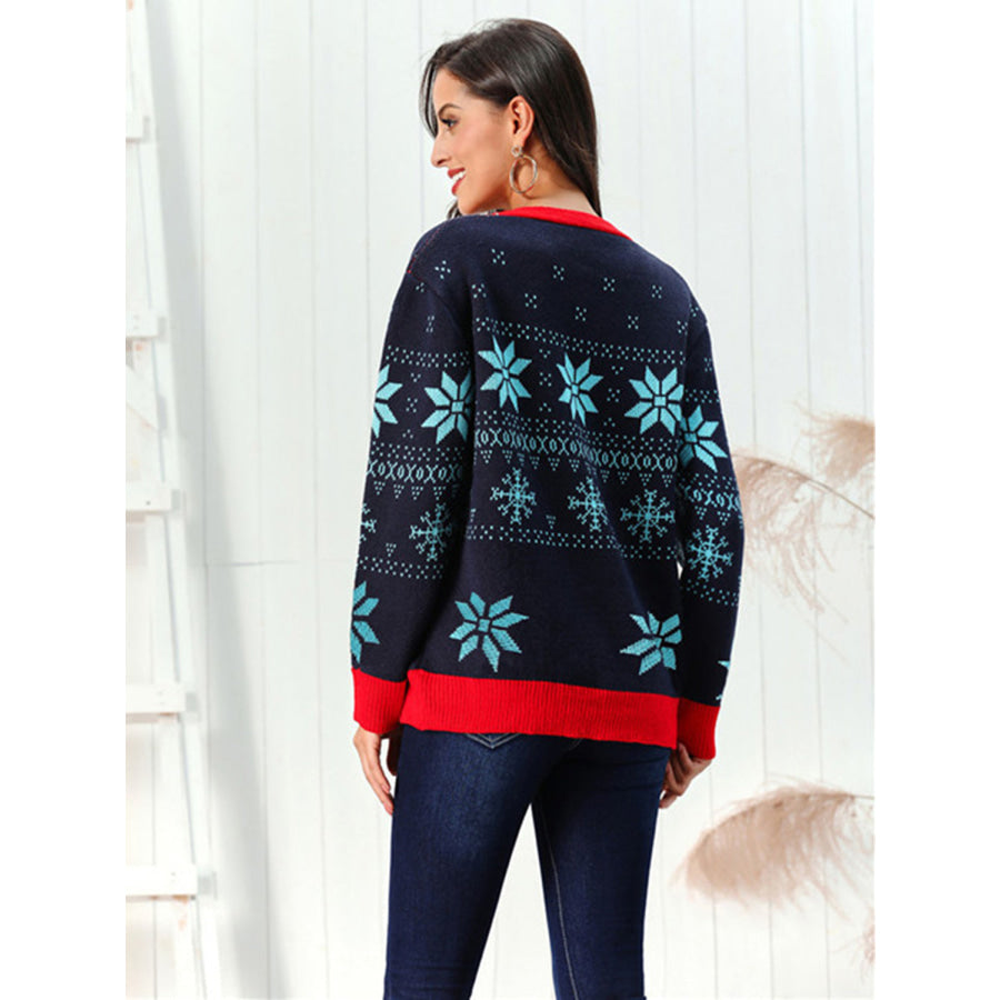Snowflake Pattern Button Down Cardigan Dark Navy / S