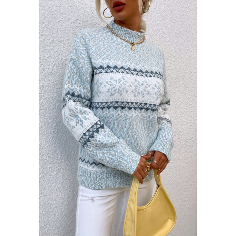 Snowflake Pattern Mock Neck Sweater