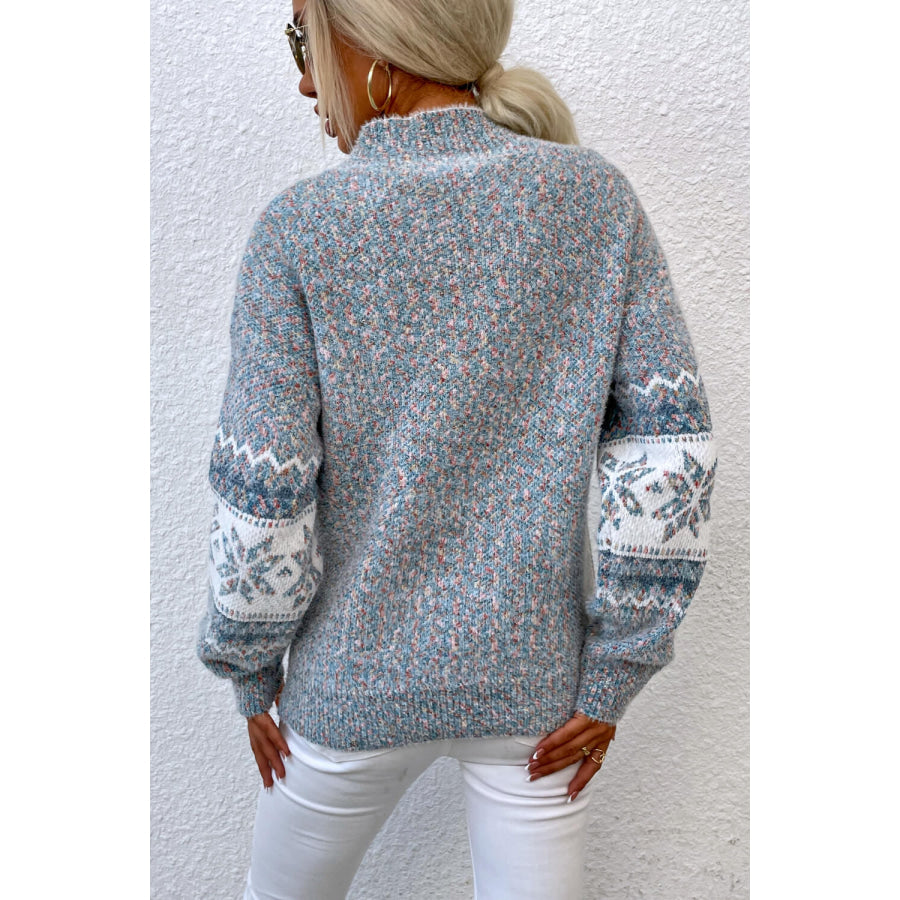Snowflake Pattern Mock Neck Sweater Cloudy Blue / S