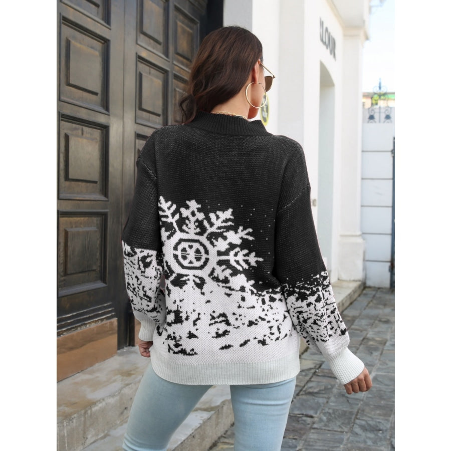 Snowflake Pattern Mock Neck Sweater