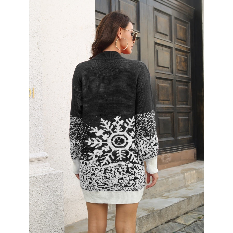 Snowflake Pattern Sweater Dress Black / S