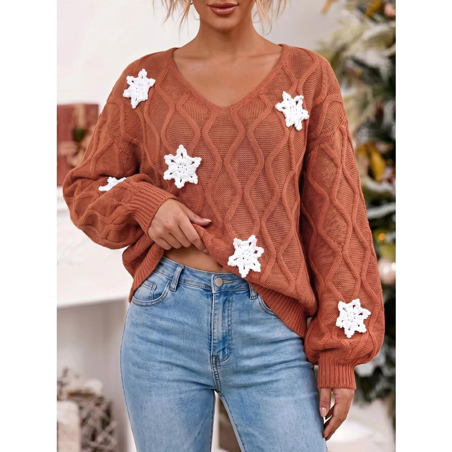 Snowflake Textured V-Neck Sweater Apparel and Accessories