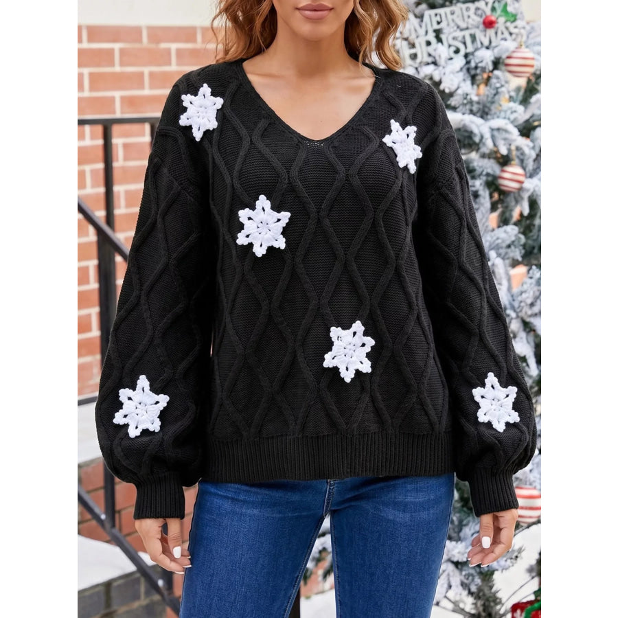 Snowflake Textured V-Neck Sweater Apparel and Accessories