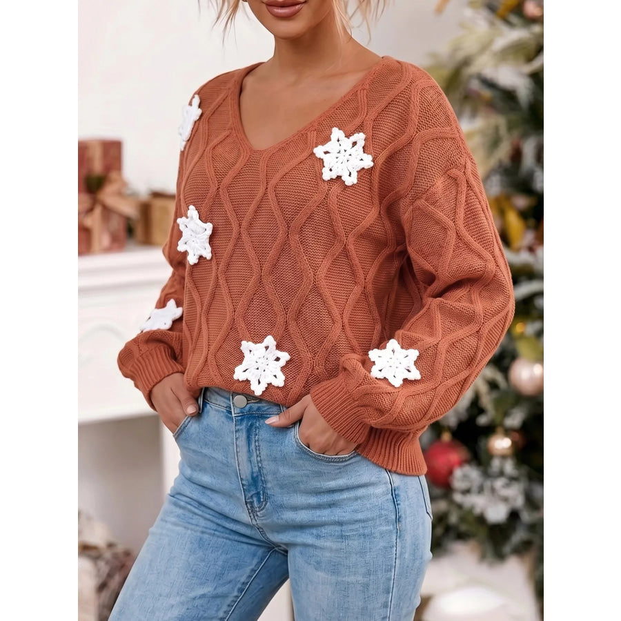Snowflake Textured V-Neck Sweater Apparel and Accessories