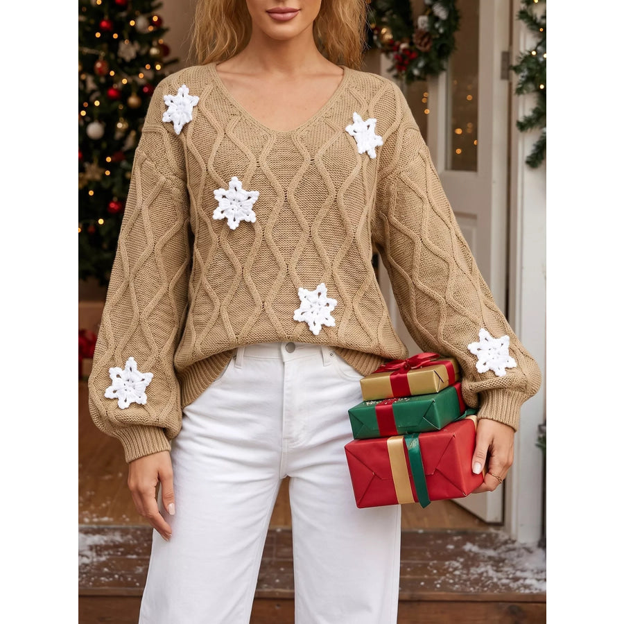Snowflake Textured V-Neck Sweater Apparel and Accessories