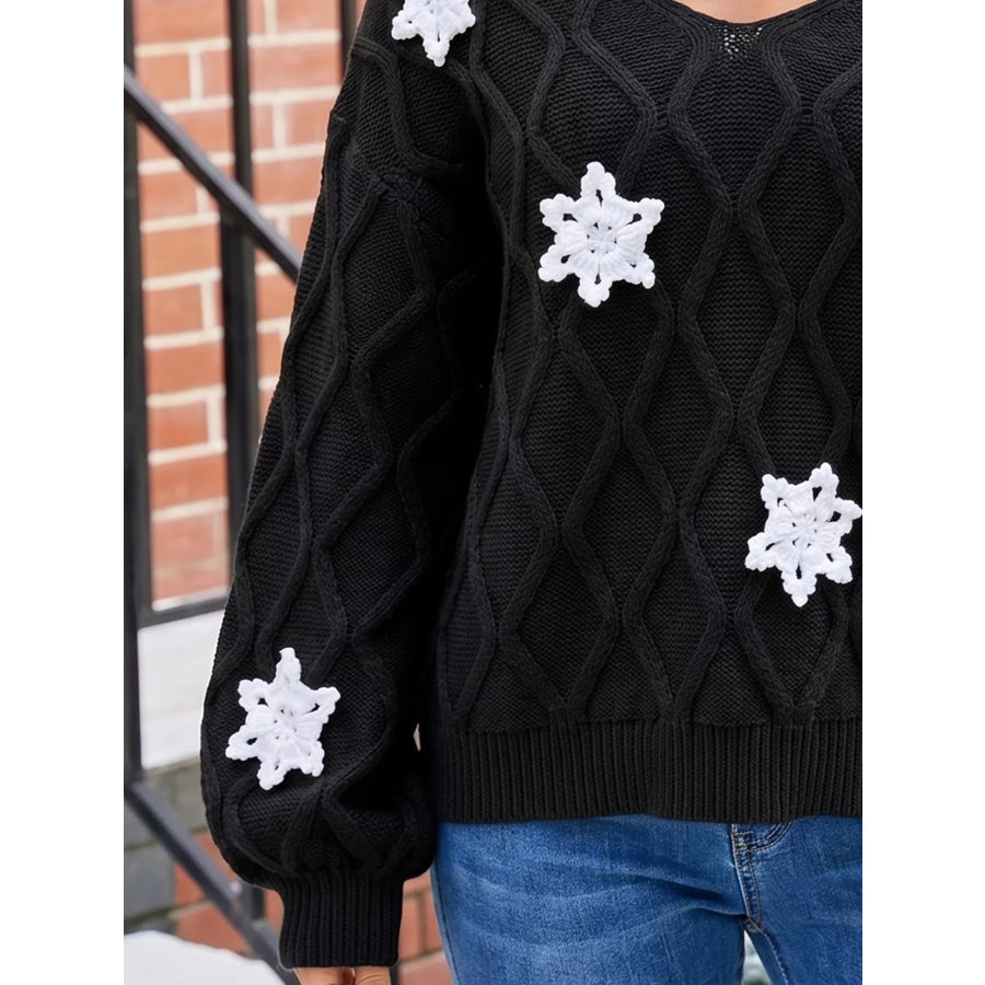 Snowflake Textured V-Neck Sweater Apparel and Accessories