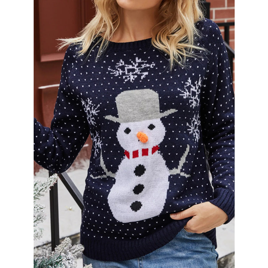 Snowman Graphic Raglan Sleeve Sweater Apparel and Accessories