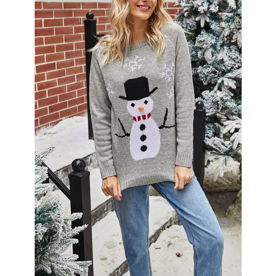 Snowman Graphic Raglan Sleeve Sweater Apparel and Accessories