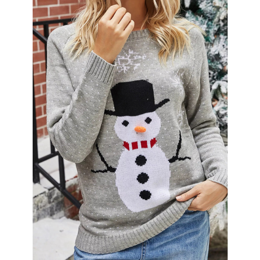 Snowman Graphic Raglan Sleeve Sweater Grey / S Apparel and Accessories