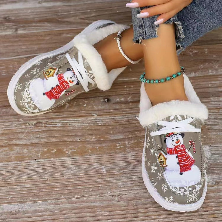 Snowman Print Round Toe Slip-Ons Apparel and Accessories