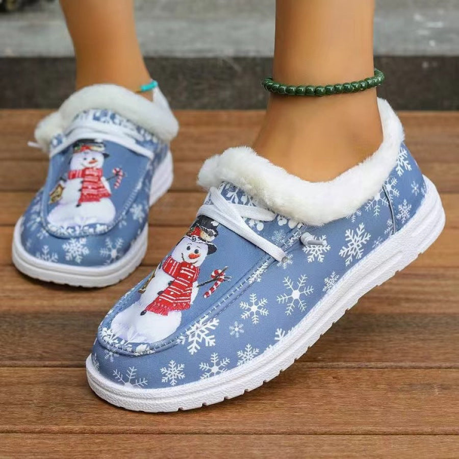 Snowman Print Round Toe Slip-Ons Apparel and Accessories