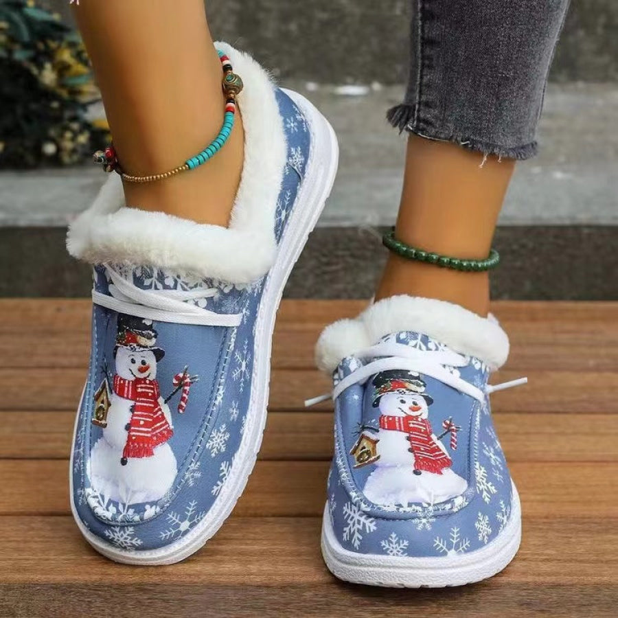 Snowman Print Round Toe Slip-Ons Light Blue / 36(US5) Apparel and Accessories