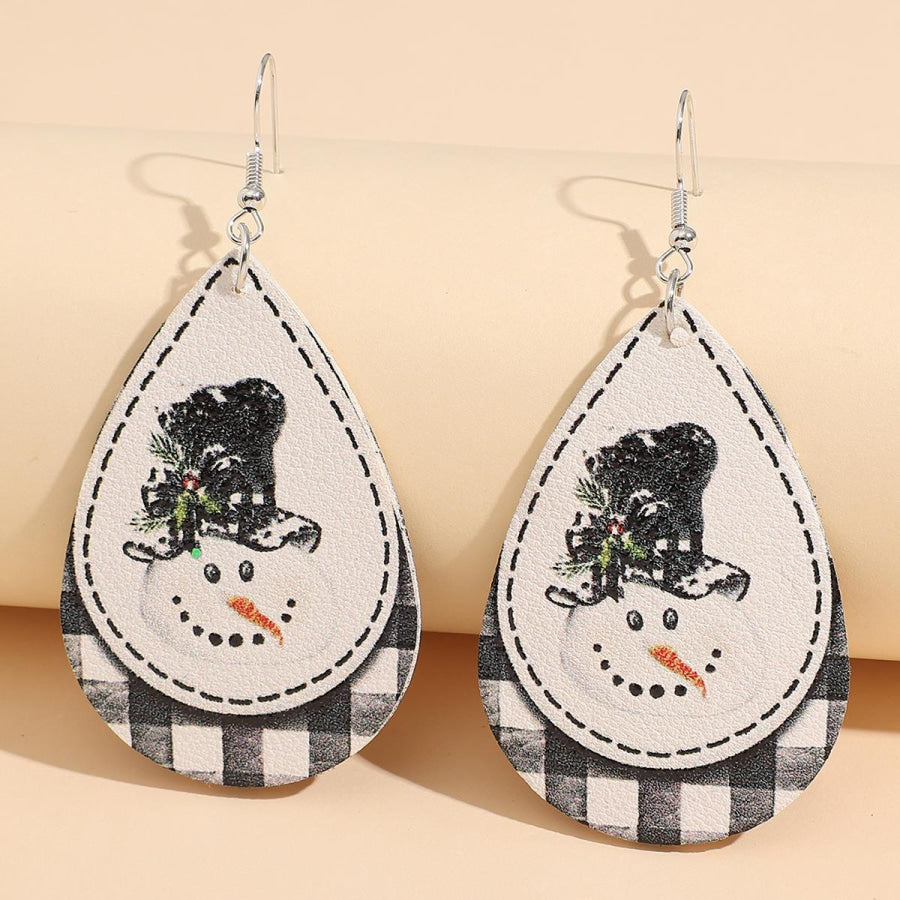 Snowman PU Leather Dangle Earrings Apparel and Accessories