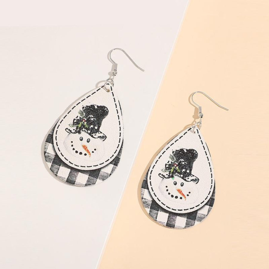 Snowman PU Leather Dangle Earrings Black / One Size Apparel and Accessories