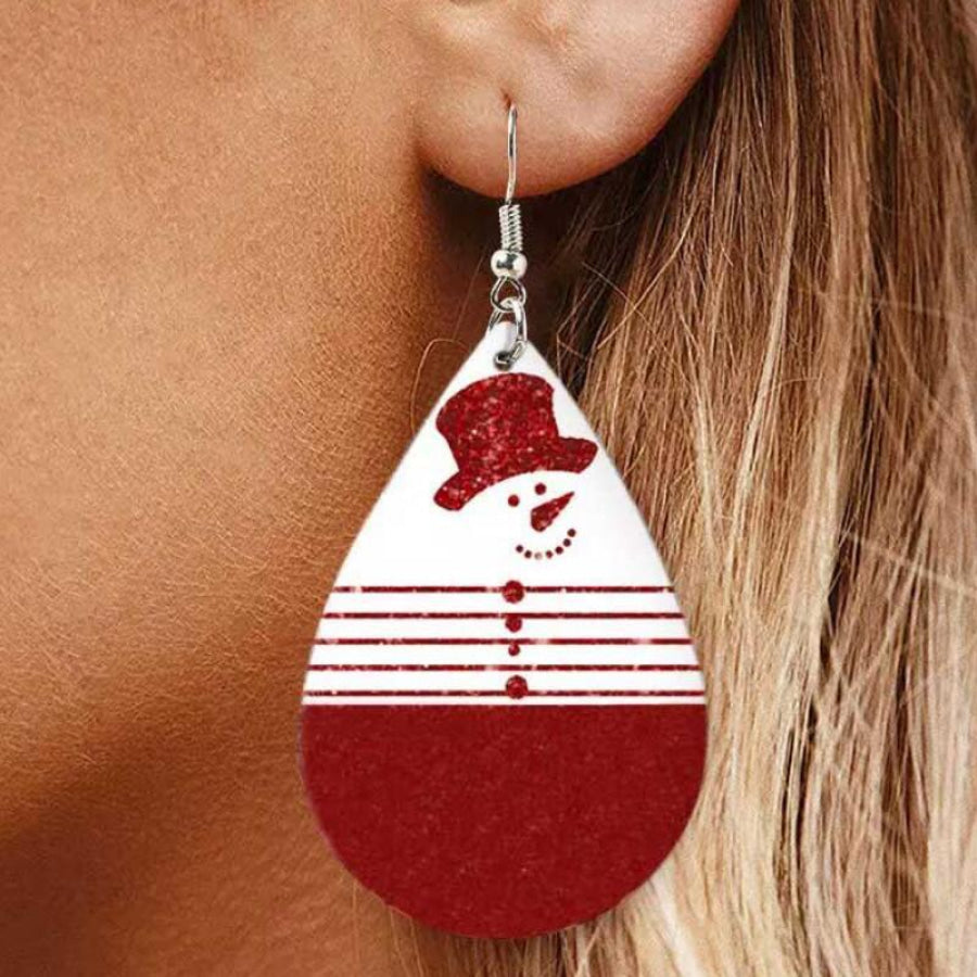 Snowman PU Leather Dangle Earrings Deep Red / One Size Apparel and Accessories