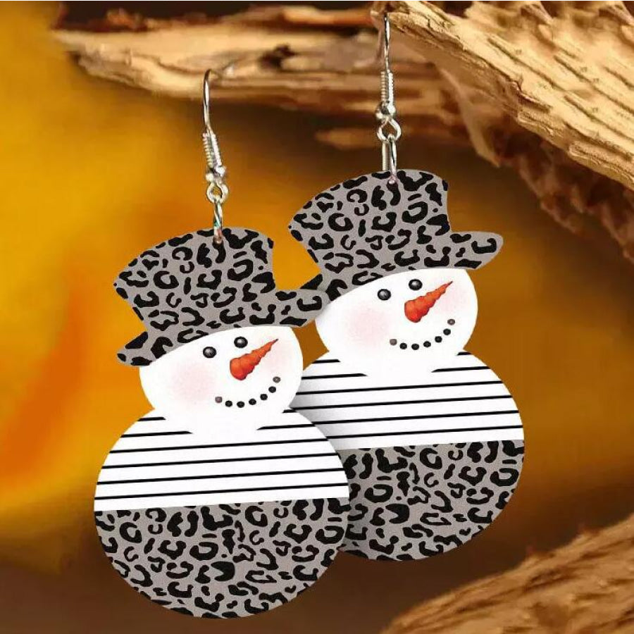 Snowman PU Leather Dangle Earrings Leopard / One Size Apparel and Accessories