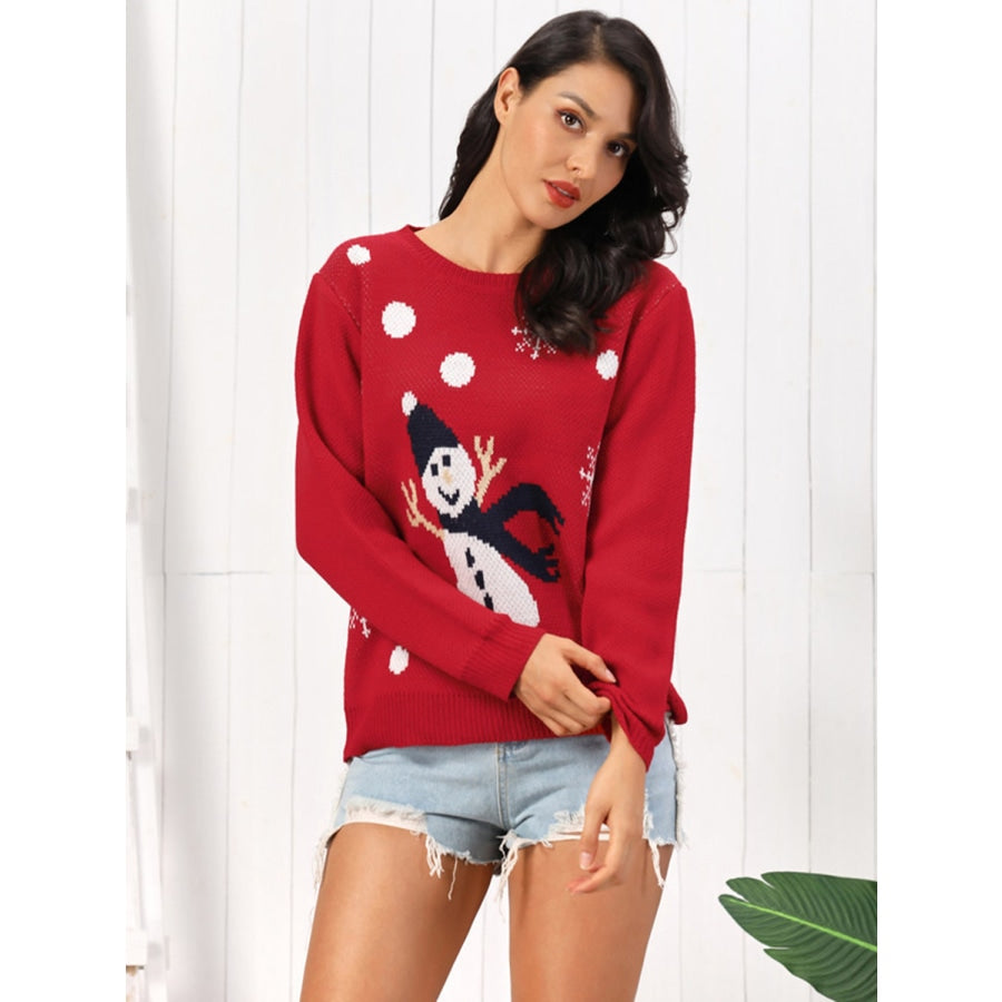 Snowman Round Neck Sweater Deep Red / S