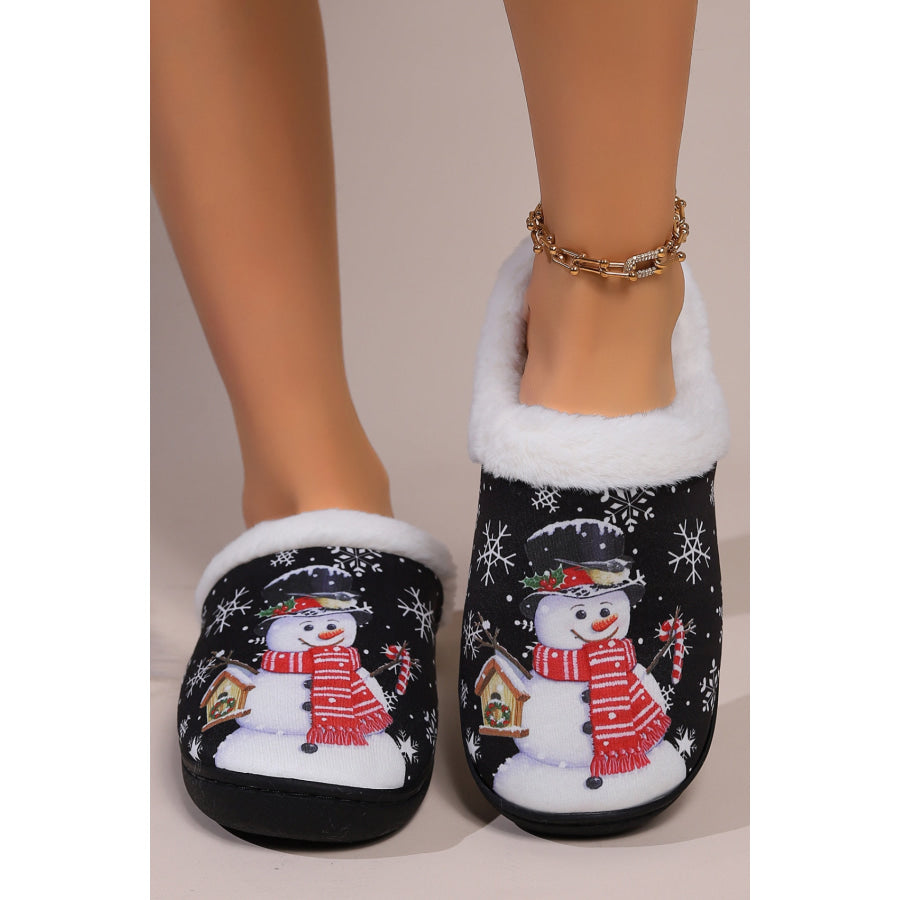 Snowman Round Toe Faux Fur Slippers Apparel and Accessories