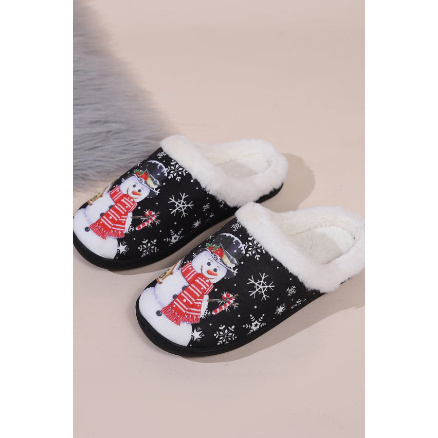 Snowman Round Toe Faux Fur Slippers Apparel and Accessories