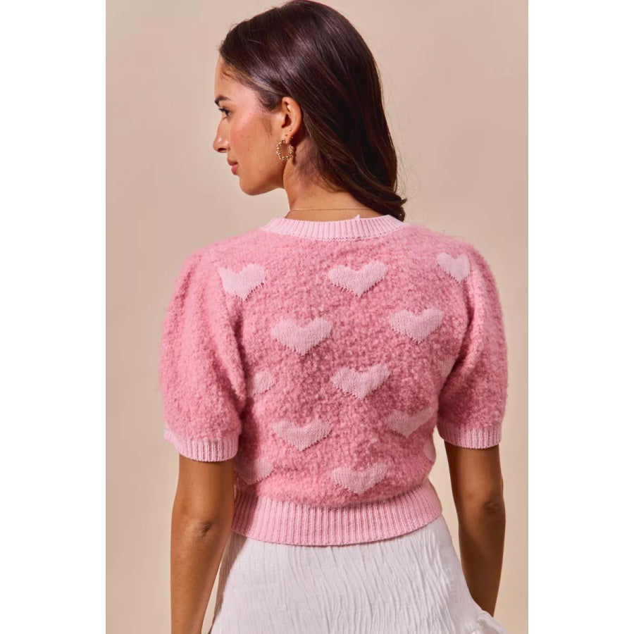 SO ME All Over Heart Valentine Cropped Sweater Apparel and Accessories