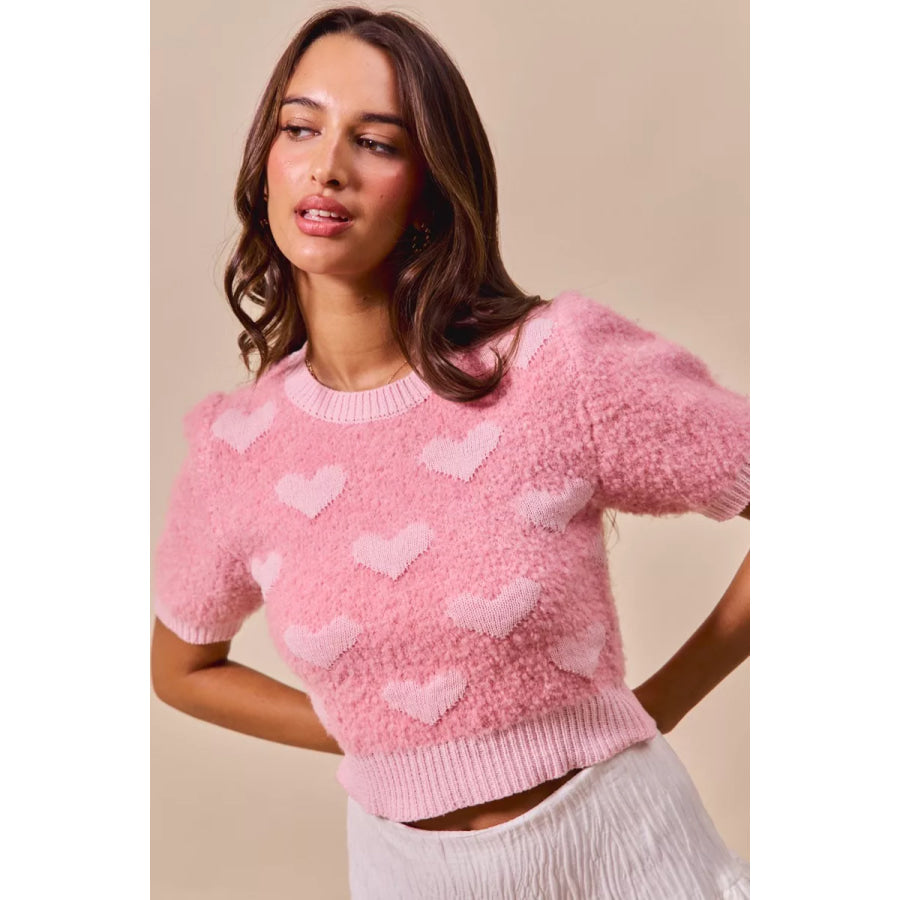 SO ME All Over Heart Valentine Cropped Sweater Apparel and Accessories